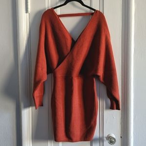 Alex & Annabelle Orange V-Neck Sweater Dress